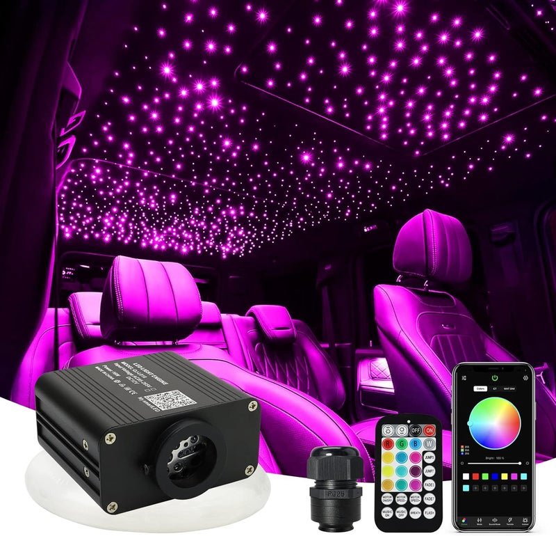 Amki Updated 16W RGBW Fiber Optic Light Twinkle + Sound Activated Mixed 350pcs 0.03in 6.5ft Cables APP Remote Music Control Car Home Starlight Headliner Star Ceiling Light Kit - Image 1